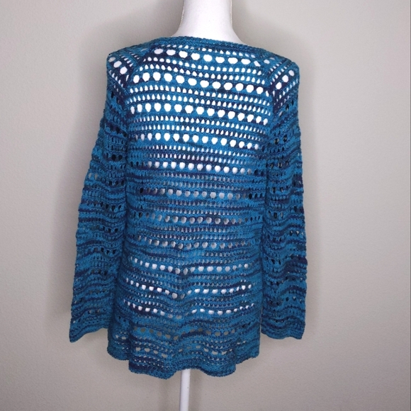 Lucky Brand Teal Crochet Knit Sweater Size Medium - Picture 3 of 7